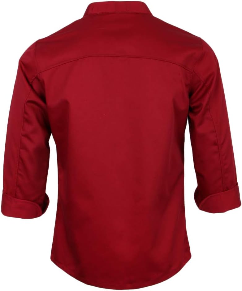 Long Sleeve Chef Jacket Retro Chefs Coat Men Women Chef Shirt Polyester Spandex Material Suitable for Restaurant Hotel Cafe Baker, Red, XL