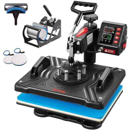 VEVOR 5 in 1 Heat Press Machine 12x15 Inch, 360° Swing Away Shirt Press Machine - Digital Professional Heat Transfer Tshirt Press Machine, Sublimation Heat...