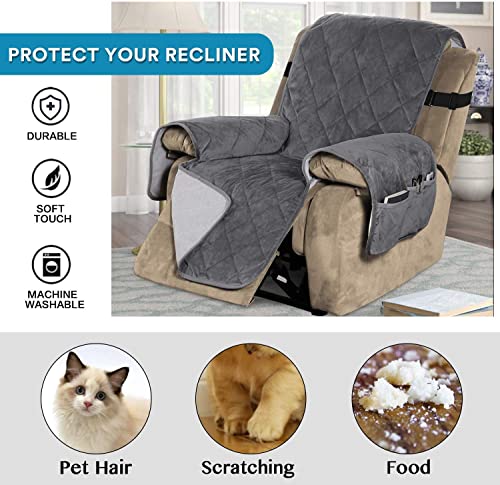 Funda para silla reclinable gris de terciopelo acolchado 28" antideslizante 4