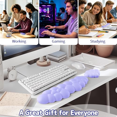 Image of Sushret Cloud Wrist Rest Keyboard, Cloud Keyboard Wrist Pad Set with PU Leather Memory Foam, Cute Arm Rest for Palm Support, PC /Gaming Desk Accessories /Office Setup /Computer Hand Cushion - Purple
