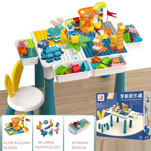 مجموعة مكعبات بناء للاطفال مكونة من 186 قطعة كراسي طاولة متعددة الوظائف تتضمن كرسي واحد مع 4 صناديق تخزين العاب الاستخدامات لعمر 3 12 سنة بلاستيك
