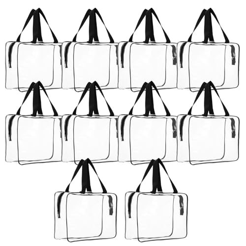 10 PCS Large Clear Makeup Cosmetic Organizer Bag, Plastic PVC Tote Bags with Zipper Handle, Portable Waterproof Transparent Handbag Purse Travel Luggage Pouch