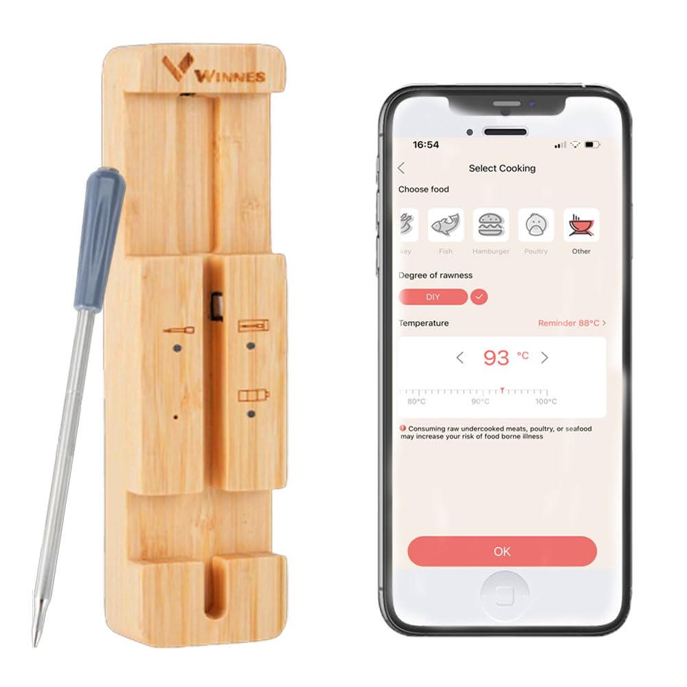 Fleischthermometer Kabellos,Smarte Grillthermometer mit Bluetooth,1-2 Sekunden Messzeit, IPX7 wasserdicht, mit kostenloser App，Smart Thermometer für Backöfen, Grillgeräte, Räucheröfen und Grillroste
