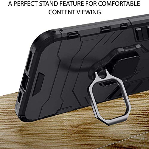 Image of WOW IMAGINE Shock Proof Back Case Mobile Cover for 1+ OnePlus 9 Pro 5G (Armor | Hybrid PC + TPU | Full Protection with Ring Holder Kickstand | Carbon Black)