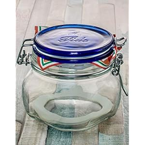 Bormioli fido gläser mit bügelverschluss, Einmachglas, Drahtbügelglas 6er-SET 500 ml klarglas inkl. blauer Verschluss