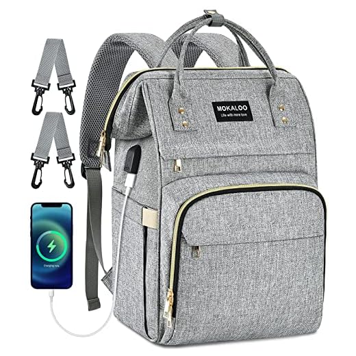 Mokaloo Diaper Bag Backpack, Large Baby Bag for Boys & Girls,Travel Backpack with USB Charging Port for Moms Dads, Anti-Water Maternity Nappy Changing Bags with Stroller Straps, Baby Registry Search
