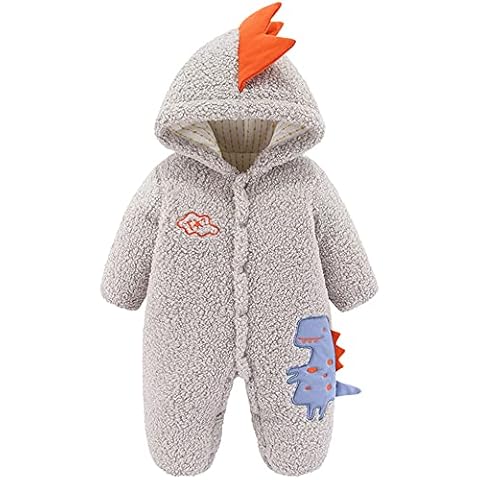 Baby Winter Hooded Romper, Fleece Jumpsuit Warm Overall Boys Girls Cartoon Outfits, 6-9 Months Grey Cover