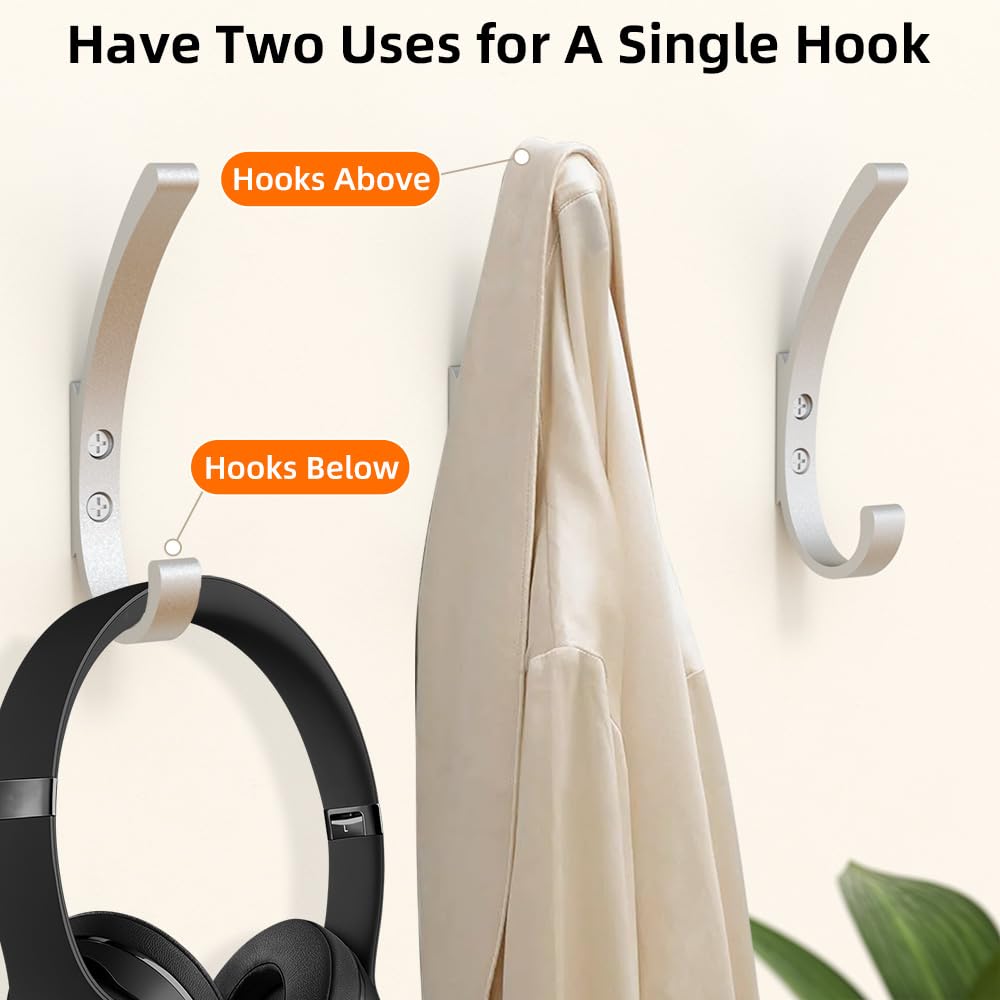 KYOEON Coat Hooks Wall Mounted, 8Packs Silver, Aluminum Metal Heavy Duty Towel Rope Hooks for Screwing Drilling, Bathroom, Kitchen Door