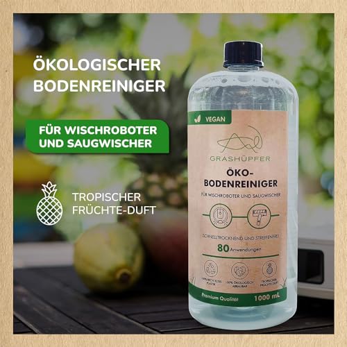 GRASHÜPFER® Öko Bodenreiniger für Wischroboter [TROPISCH] - Wischroboter Reinigungsmittel kompatibel mit Roborock, Dreame, Ecovacs & Co. geeignet für Laminat, Parkett, Vinyl & Fliesen - 1000ml 2