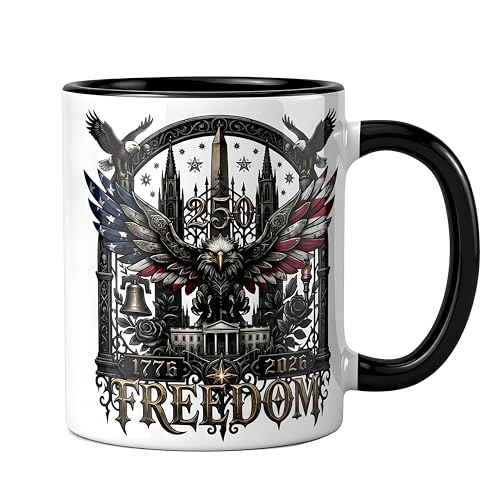 250th Anniversary of America Coffee Mug USA 250 Years of Freedom Double Sided 11 OZ Ceramic Coffee Mugs American Flag 1776-2026 Patriotic Tea Cup Merchandise White US Drink Cups Gift for Men & Women