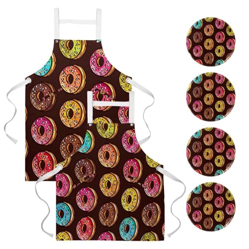 Tablier de cuisine en lin anti-taches avec poches design mini beignets mignons