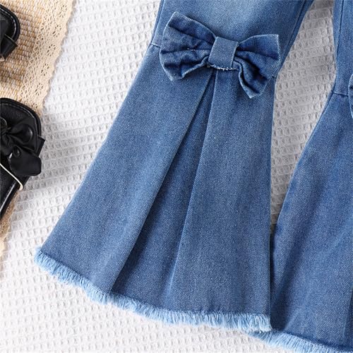 Girls Flare Jeans High Waist Bow Front Bell Bottom Denim Pants Loose Fit Casual Pants with Pockets Streetwear Clothes3