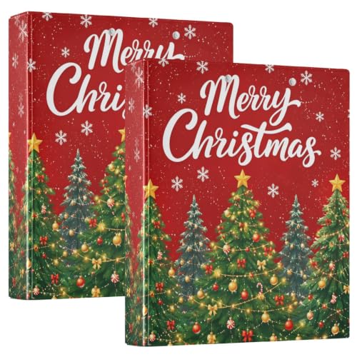 Image of Christmas Tree Red Snuwflakes 3 Ring Binder with 2 Interior Pockets 1.5 inch Binders 3 Ring Heavy Duty Fit 8.5 inch x 11 inch Letter Size for Office School, 2 Pack