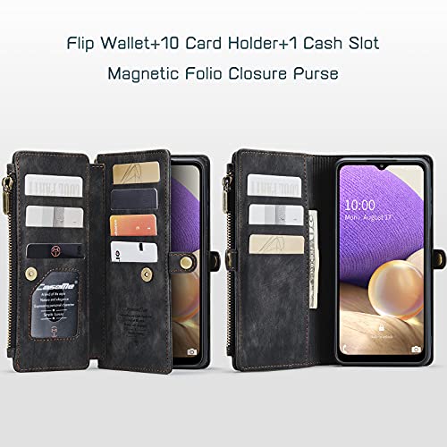 Defencase Samsung Galaxy A32 5G Case, Samsung A32 5G Wallet Case, Premium Durable Pu Leather [Magnetic Flip] [Zipper Pocket] [Lanyard Strap Wristlet] [Card Holder] Phone Case For Galaxy A32 5G, Black #TOP1