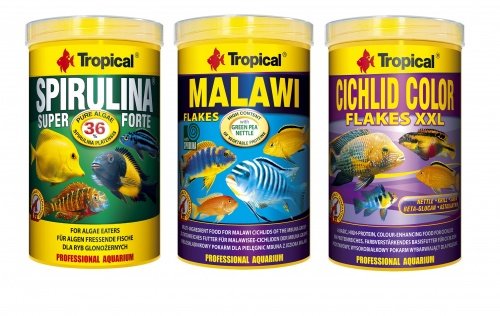 Tropical Malawi Spirulina Forte Cichlid Color - Set di mangime 3 x 1 l