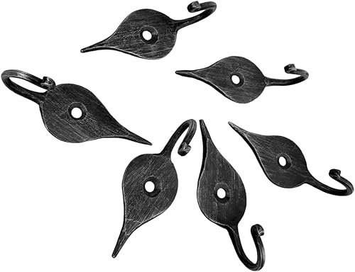 Living - Juego de 6 ganchos de pared de hojas de metal forjados a mano, de hierro forjado, hecho a mano, para colgar en la pared, ganchos de pared