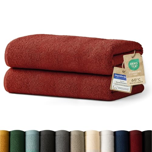 Blumtal Premium Frottier Handtücher Set 2 teilig 100% Baumwolle - Oeko-TEX zertifiziertes Saunatuch 2X (80x200 cm) - Ultra saugstarkes Frottiertücher Set waschbar °60 - Handtücher Rot