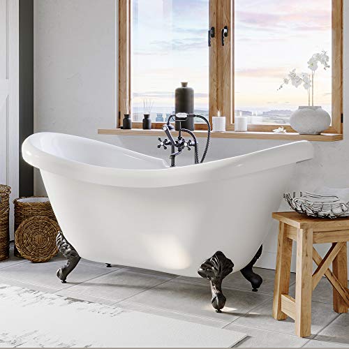 Freestanding 68" Bathtub Acrylic Double Ended Slipper Bathtub with 7" Faucet Hole Drillings