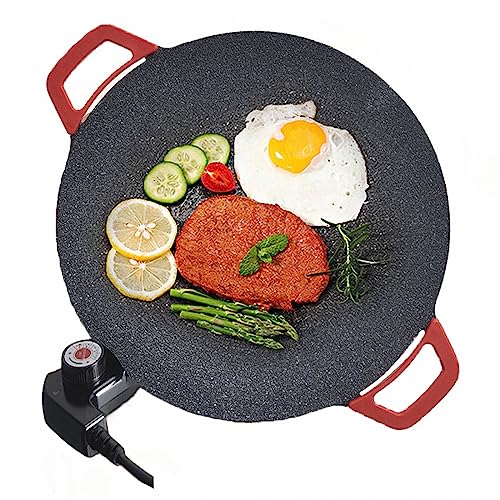 AXTMR Comoda Padella per Barbecue elettrica per grigliate Interne, Griglie Teppanyaki Senza Fumo, Piastra elettrica Antiaderente,Black2,Size