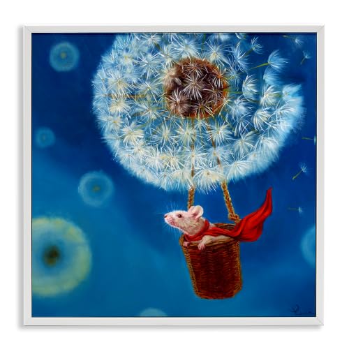 Stupell Industries 'Dandelion Hot Air Balloon Mouse', Framed Giclee Art, White, 12 x 12, Proudly Made In USA (Johnston, RI) - Design By: Lucia Heffernan