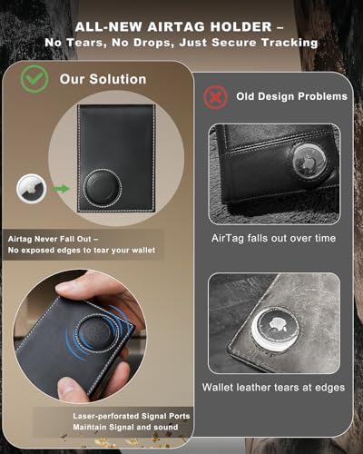 Airtag Wallet for Men, Bifold Full-Grain Leather Wallet for Apple Air Tag, Slim Men's Wallet with Airtag Holder, RFID Blocking, 12 Card Slots, Gift Box3