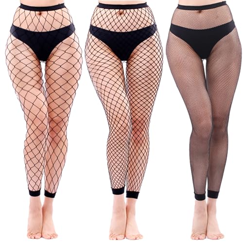 DGUSO 3 peças rede de pesca meias malha meia-calça elástica, meias pretas de cintura alta, adequado para festas cosplay e outras festas de dança, preto, Preto
