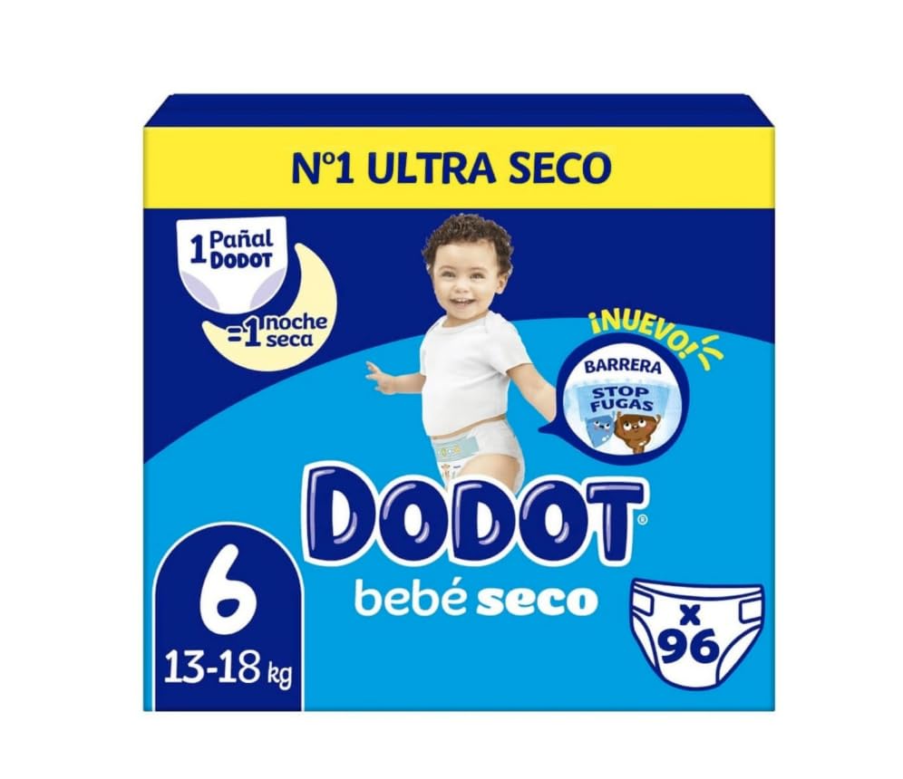 Dodot Bebé-Seco Pañales Talla 6, 13-18 kg, 96 Unidades, Ultra Seco con Barrera Anti-Fugas