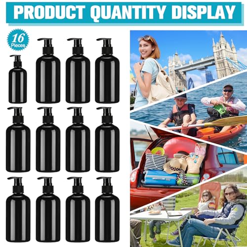 Image of CroBlissful 16 Pcs Empty Plastic Pump Bottles 8oz Refillable Lotion Pump Bottle Containers with Dispenser for Shampoo, Conditioner, Face Cream, Massage Oil, Liquid Soap (Black)