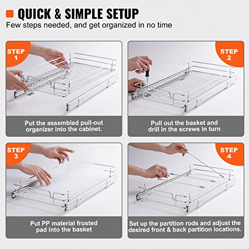 Image of VEVOR 12.5 inchWx21 inchDx3.5 inchH Pull Out Cabinet Organizer, Heavy Duty Slide Out Pantry Shelves, Chrome-Plated Steel Roll Out Drawer, Drawer Storage for Home Under Sink, 14 inchWx22 inchDx7 inchH Install Size for Cabinet