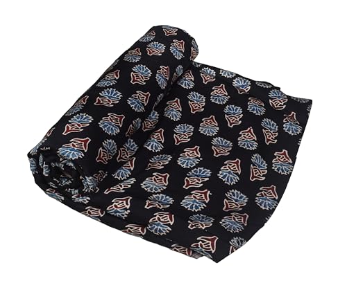 Image of Ethnics of Kutch Women's Ajrakh Modal Silk Natural Dye Hand Block Print Unstitched Kurta Fabric Mtr Length (3 Mtrs - Black 30102Q)