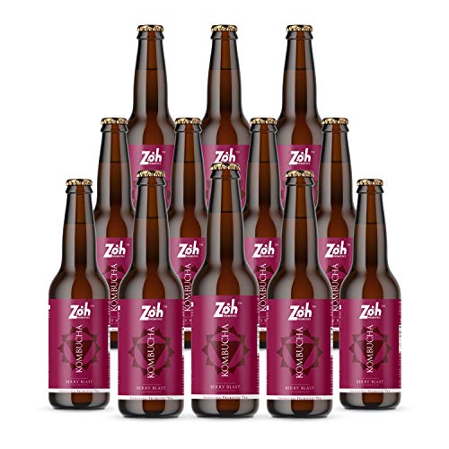 Image of Zoh Probiotics Berry Blast Kombucha|Green Tea With Living Probiotics,Detoxifying Acids&Digestive Enzymes. Raw,Unfiltered,And Unpasteurized With Mother. Made With Real Berries(330 Ml,Pack Of 12)