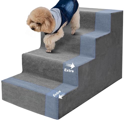 Niubya Dog Stairs for Small Dogs and Cats,18'H Non-Slip Bottom Pet Steps for High Beds and Couch,High-Density Foam Pet Stairs Grey,4 Steps