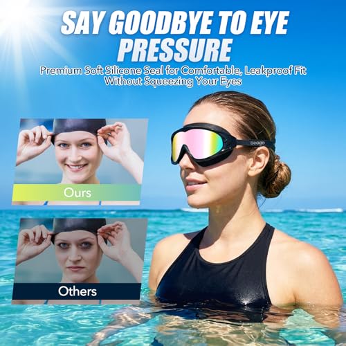 Image of Seago Swim Goggles Adult Youth Anti-Fog Wide Clear View Pool Goggles