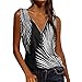 Xmiral Camicetta Casual da Donna con Scollo a V e Scollo a V con Stampa Floreale Senza Maniche da Donna Top Spalla Larga (L,Nero)