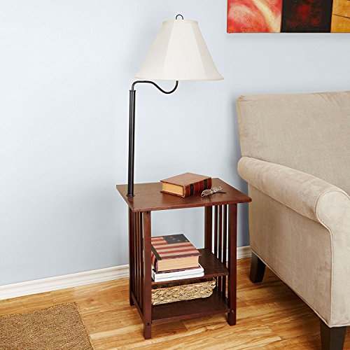 Lamp Table Combination, Floor Lamp Table with Shelves and Swing Arm