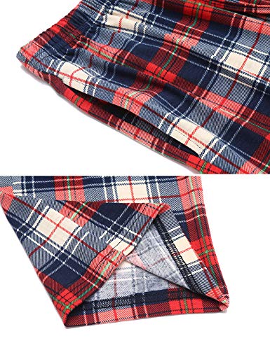 Image of Ekouaer Women Pajama Pants Comfy Pj Bottom with Pockets Stretch Plaid Sleepwear Blue and Red Plaid X-Large