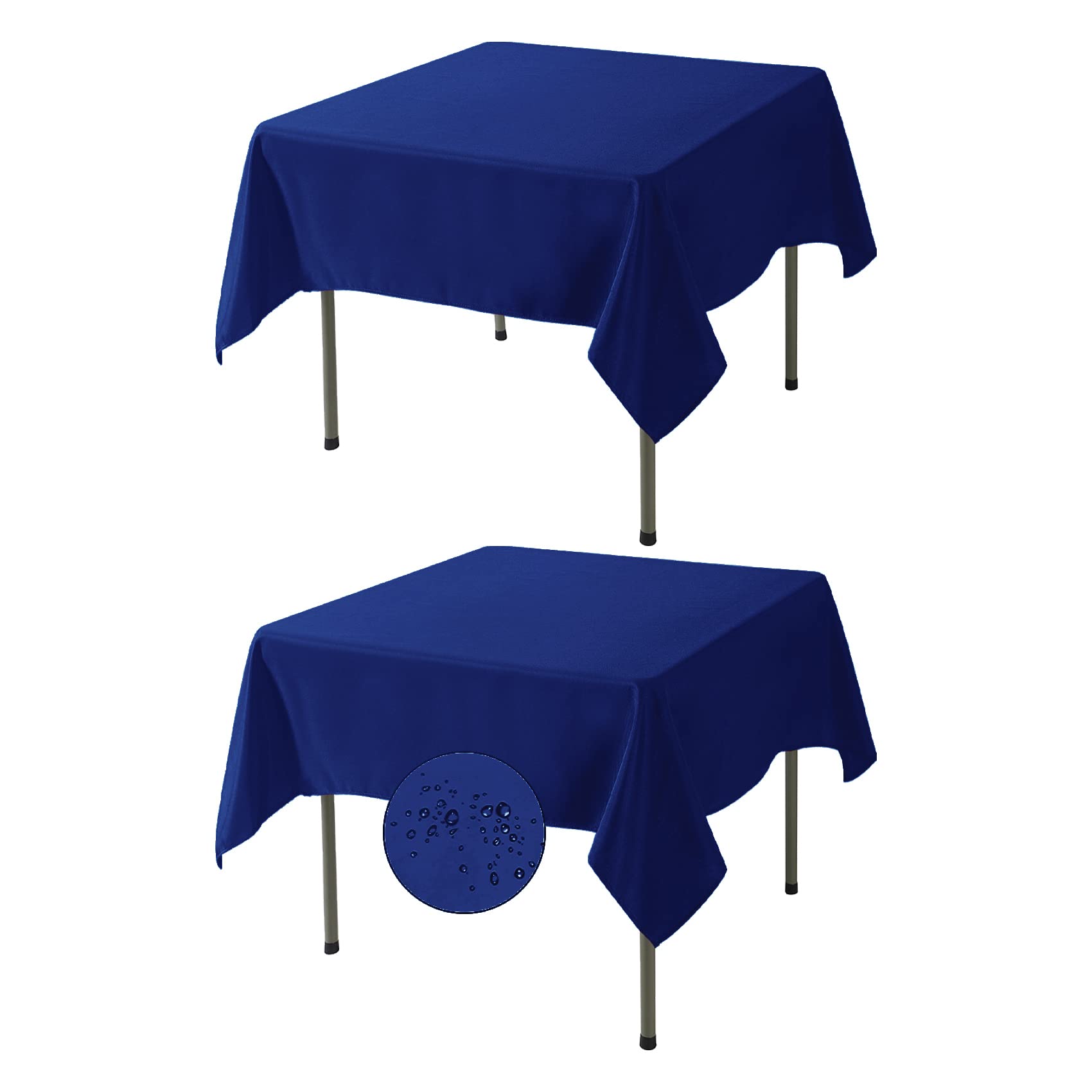 Fokitut Lot de 2 nappes carrées imperméables, résistantes aux Taches et infroissables en Polyester pour Cuisine, Salle à Manger, Mariage, fête, dîner de Vacances - Bleu Roi - 177,8 x 178,8 cm