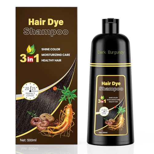 Image of KINGMING Dark Burgundy Hair Dye Shampoo 3 in 1 for Gray Hair | Dark burgundy hair color shampoo for women and men, at-home gray and white hair coverage
