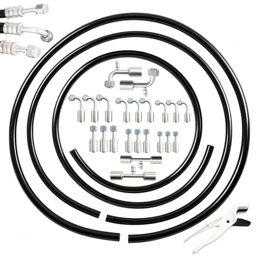 AC Hose and Fitting Kit 26PCS Universal Air Conditioning Fitting Set with 9.5ft #6#8#10 AC Hoses Assorted Direct & Elbow Connector and Pipe Cutter