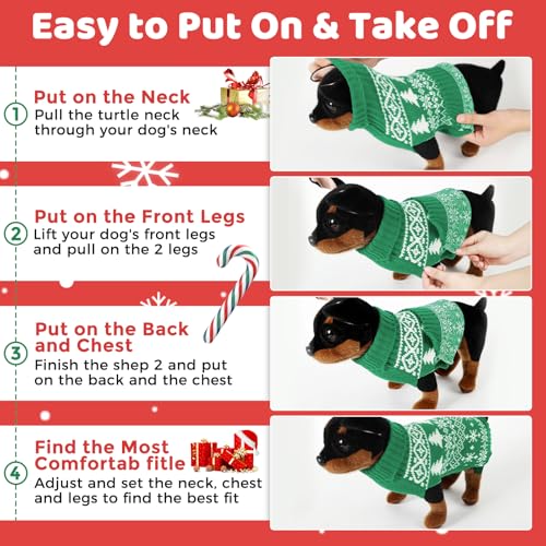 Image of Christmas Dog Sweaters for Small Medium Large Dogs and Cats,Pet Soft Warm Holiday Outfit Girl & Boy,Pup Winter Clothes Turtleneck Double Knitting Collar for Outdoors Playing(Green,XXL)