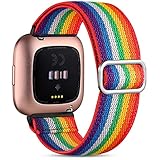 Witzon Elastic Bands Compatible with Fitbit Versa, Soft Loop Nylon Fabric Breathable Stretchy Replacement Straps for Versa Smartwatch Wristband for Women and Men, Rainbow Striped