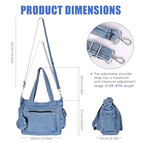 Bolso Tote de Denim para Mujer Azul miniatura 4