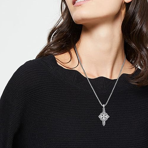 KINGWHYTE Cross Necklace 925 Sterling Silver Celtic Knot Crucifix Pendant Religious Protective Gift Birthday Jewelry for Men Women4