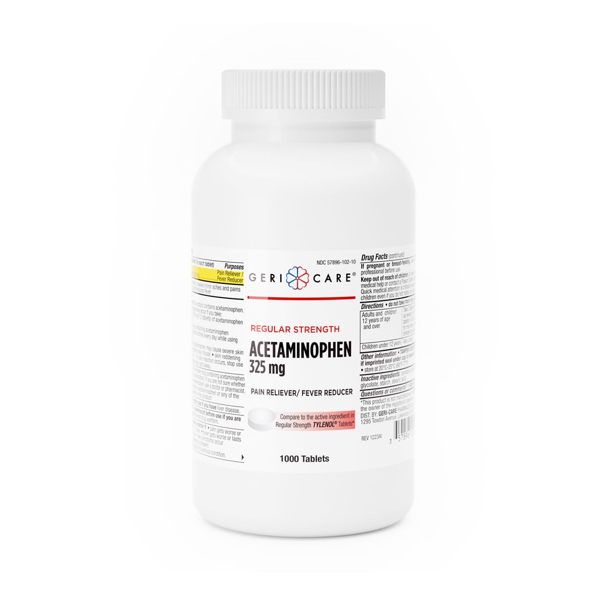 GeriCare Regular Strength Acetaminophen Pain Relief Fever Reducer Tablets, Strength 325mg Tablet | Joint, Muscle, Arthritis, Back Pain Relief 1000 Count (Pack of 1)