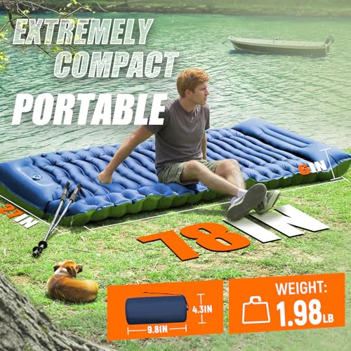 Image of FUN PAC Camping Sleeping Pad,with Foot Pump and Pillow - Ultralight Compact Sleeping Mat for Backpacking, Hiking, Tent - Portable Single Inflatable Mattress for Outdoor
