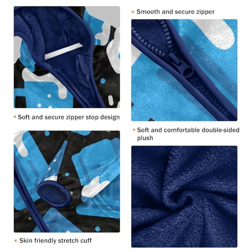 Blue Mugs on Black Background Toddler Fleece Jacket Girl Boys Hooded Fleece Jacket Coat Warm Outwear Zip-up 3-10T3