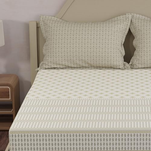 Image of Layers 100% Cotton King Size Bedsheet Set | Multicolor Ethnic Print | 120 TC Forever Collection | Soft & Breathable | Washable Bedsheet with 2 Pillow Covers | All Season