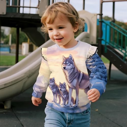 Uourmeti Toddler Long Sleeve Athletic Tops Fall Clothes Girls Ruffle Shoulder Tee Shirts4