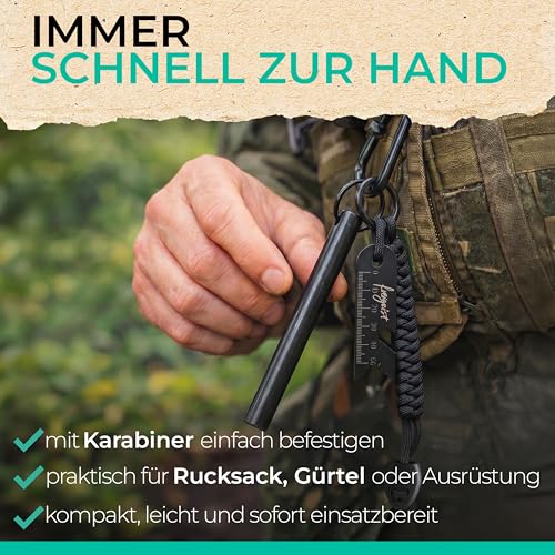 Der Feuerstahl Outdoor XXL I Mächtiger Feuerstein + Paracord Set, Extrem starker Funkenflug + Notfallpfeife, Magnesium Feuerstarter, Feuerstein Survival, Survival Ausrüstung, Outdoor Zubehör Survival