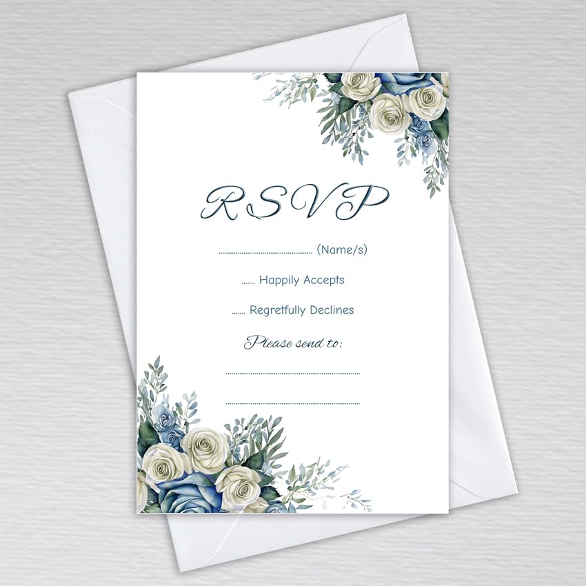 Webspectations Pack of RSVP Cards with Envelopes: Dusty Blue Wedding RSVP Cards (Pack of 50 with Envelopes)